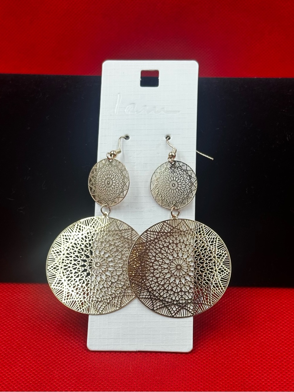 Gold Tone Filigree Double Drop Earrings